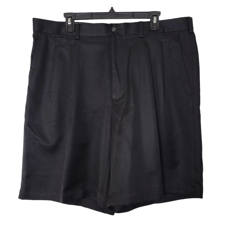 PGA Tour Men's Solid Black Double Pleated Flat Front Golf Dress Shorts Size 38